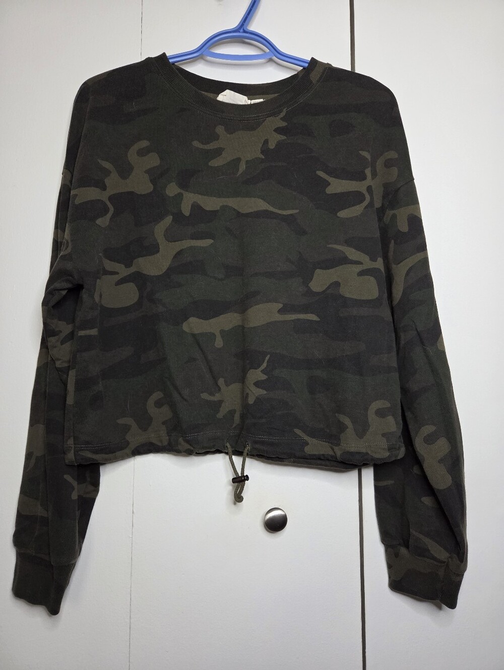 Retrod Women's S Dark Green Camo Cropped Sweatshirt Workout Overwear